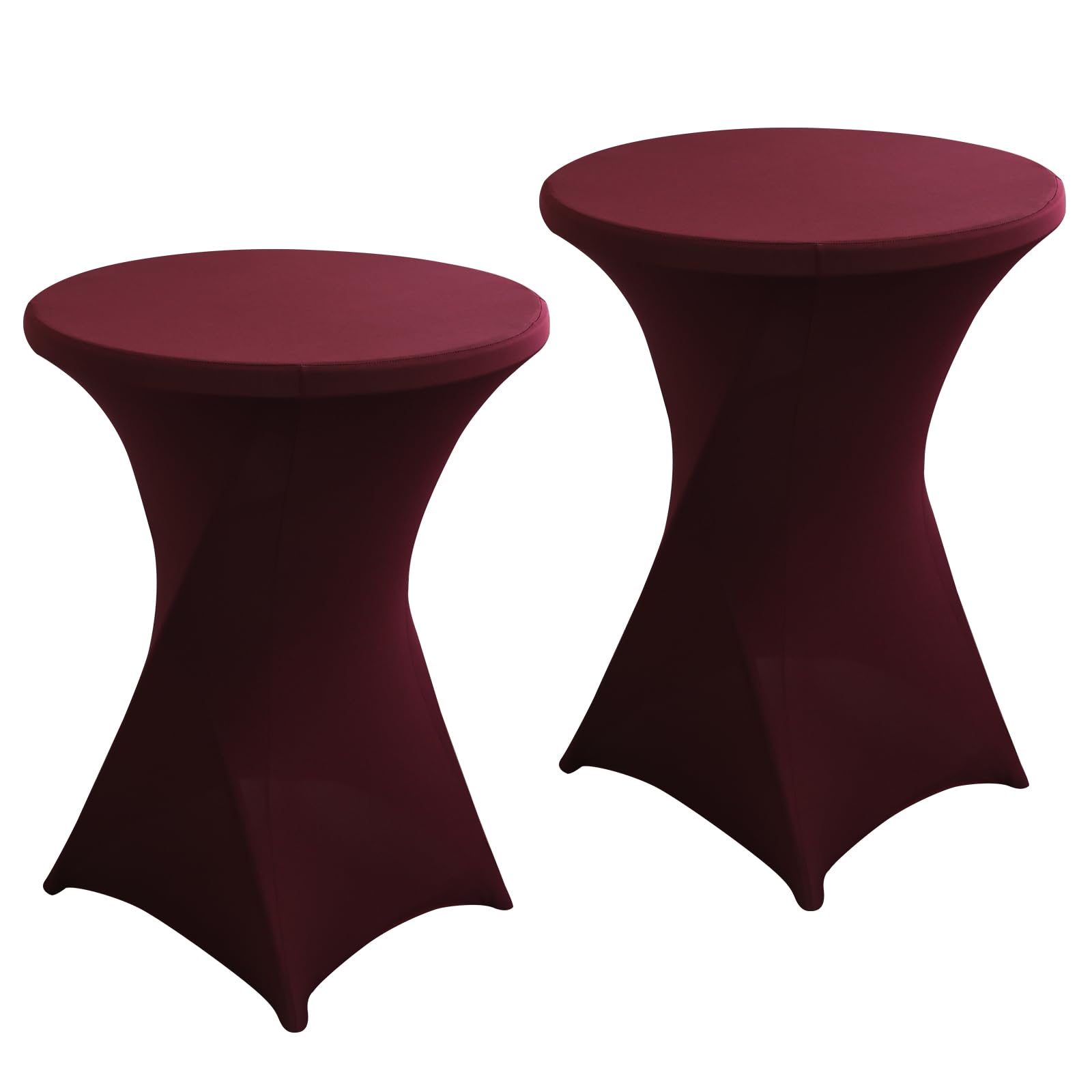 Photo 1 of 2Pack Black Spandex Cocktail Table Cover for Weddings Parties and Events 24x43 inch Elastic Round Tablecloth (Burgundy)