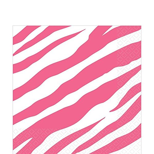 Amscan Decorative Bright Zebra Party Lunch Paper Napkins 16 Pack Pink