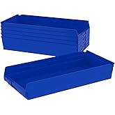 Akro-Mils 30174 Plastic Shelf Bins, Heavy Duty Storage Bins for Garage, Closet, and Drawer Organization, 24-Inch x 11-Inch x 4-Inch, Blue, 6-Pack