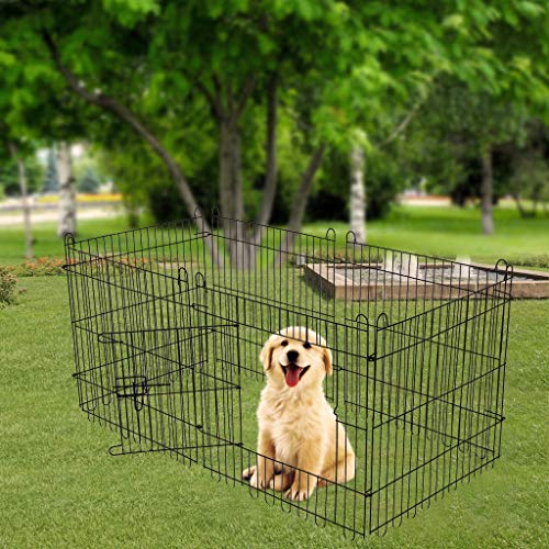 Pet Playpen, Dog Puppy Cat Fence, Foldable Square Tube Metal Wire Yard Fence, Small/Medium/Large Animal Cage Indoor Portable Isolation Protection Door - 24 inch 6 Sheet Metal Mesh, 60x60cm Black - Thumbnail 2