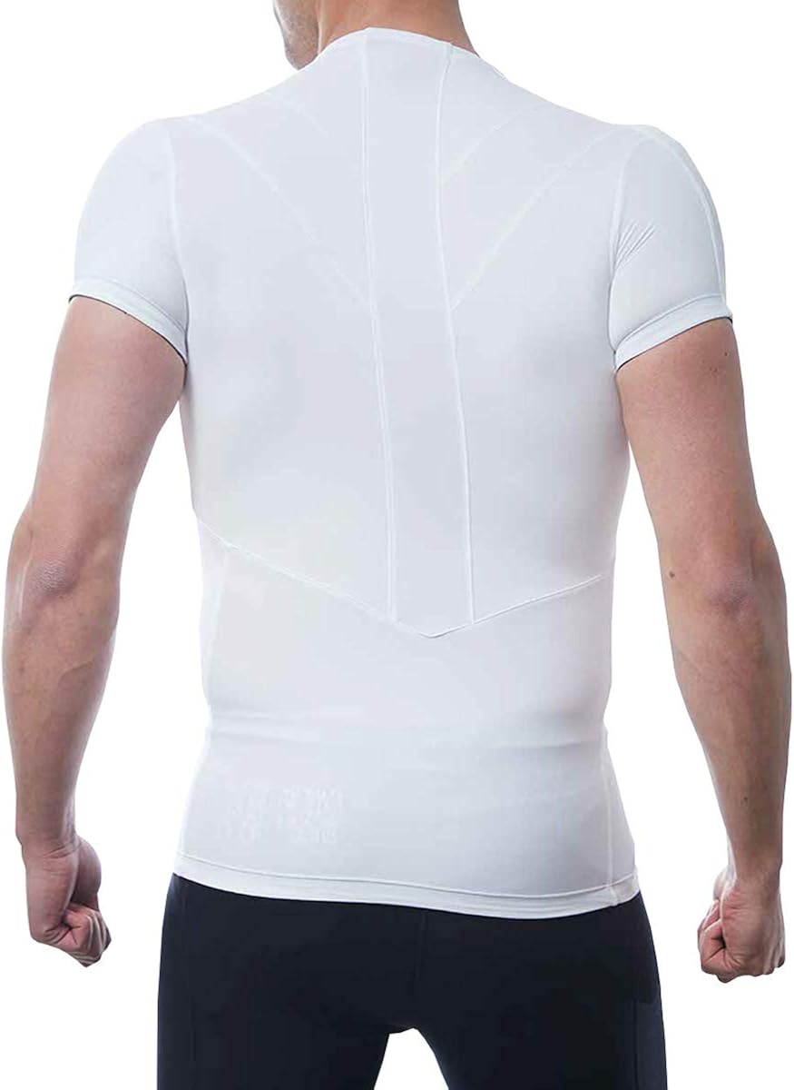 DROPSKIP Men's Slimming Body Shaper Compression Shirt, Mens Undershirt Shapewear White: Clothing