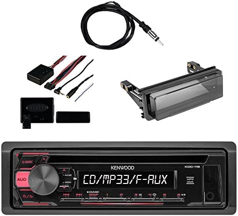 Kenwood InDash 1DIN CD Player AUX Car Stereo Receiver with Metra Axxess Universal Steering Wheel Control Interface, Metra Radio Cover Kit For Harley-Davidson Touring Motorcycle & Enrock Marine Antenna