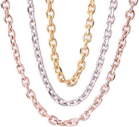 3pcs Mens Womens Stainless Steel 5MM Gold Rose Gold Silver Beveled O Link Chain Necklace 20"