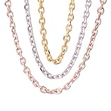 3pcs Mens Womens Stainless Steel 5MM Gold Rose Gold Silver Beveled O Link Chain Necklace 18