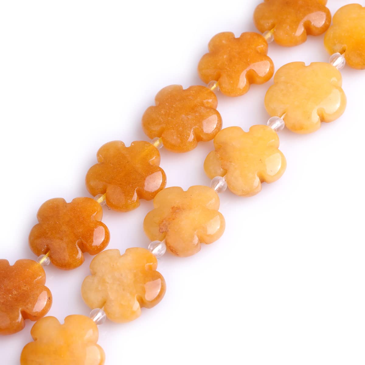 Sweet & Happy Girl's Store 20mm Flower Gemstone Yellow Jade Beads Strand 15 Inch Jewellery Making Beads