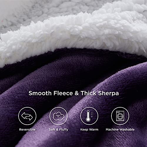 Bedsure Sherpa Fleece King Size Blanket for Bed Purple Thick Fuzzy
