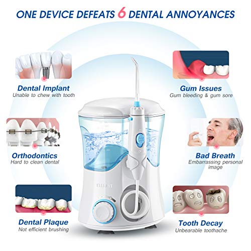 Water Flosser, ELLESYE Oral Irrigator 600ml with 9 Multifunctional Jet Tips, 3 Min Timer, Dental Water Flosser for Braces Care & Teeth Cleaning, Quiet Design for Adults & Kid Use White