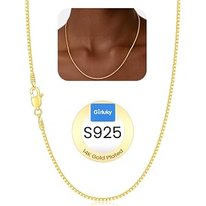 Girluky 1.0mm 1.3mm Box Chain 925 Sterling Silver Chain Necklace for Women, 14K Gold Plated Chains for Women Sturdy Durable W