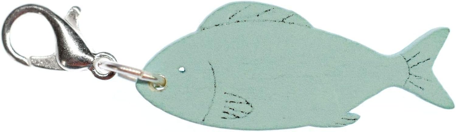 Miniblings Wooden Fish Charm Pendant For Bracelet Wristlet Wood Light Blue, 30mm