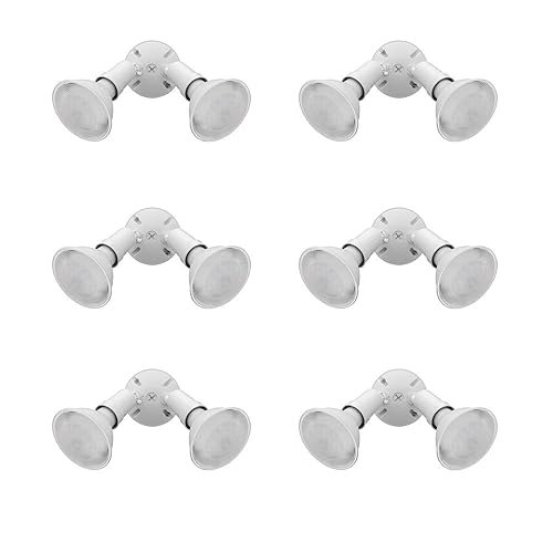 Lithonia Lighting Outdoor Flood Light Fixture, Adjustable Twin Par Flood Light Holder, Safety and Security, 120 Volts, Uses 2 Lamps Up to 150W (Not Included), White, 6-Pack (OFTH 300PR 120 WH CP6 M4)