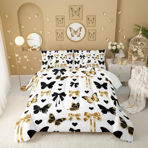 QOOMO Cartoon Butterfly Kids Comforter Set