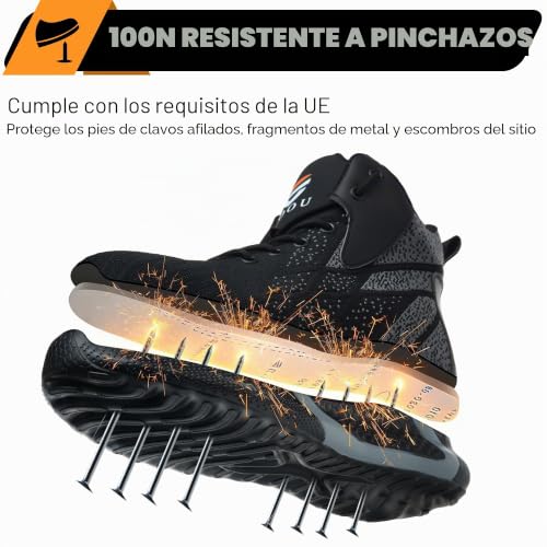 PAQOZKC Botas de Seguridad Ligeras Hombre Mujer Zapatos de Seguridad Altos