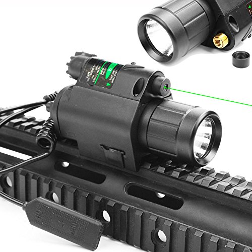 Higoo 2 in 1 Tactical Green Laser Dot Sight + 200 Lumen Flashlight Combo with 20mm Weaver Picatinny Rail Mount for Rifle Pistol Handgun