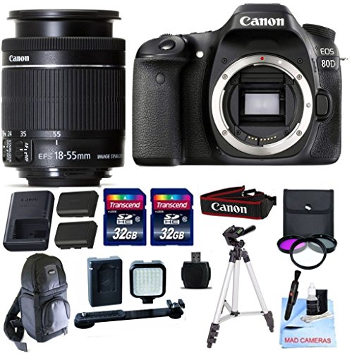 Canon EOS 80D+ Canon 18-55mm f/3.5-5.6 IS STM + 2 32GB Transcend SD Memory Cards + LED Video Light Kit & More - International Version Canon EOS 80D+ Canon 18-55mm f/3.5-5.6 IS STM + 2 32GB Transcend SD Memory Cards + LED Video Light Kit & More - International Version