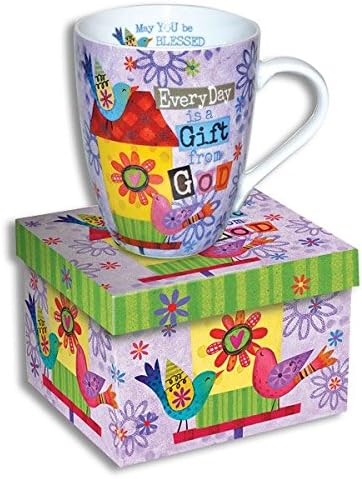 Beautiful Ceramic Coffee Cup - MUG with SCRIPTURE - Every Day iS A GIFT From GOD - COLORFUL Matching GIFT BOX - LATTE Tea Inspirational RELIGIOUS Christmas Gift PSALMS Bible LOVE Joy FAITH