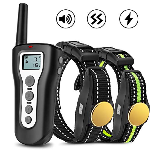 Casfuy Dog Training Collar with Remote – 1000ft Range Electric Shock Collar for 2 Dogs Rechargeable 100% Waterproof with Beep Vibration Harmless Shock for Small Medium Large Dogs