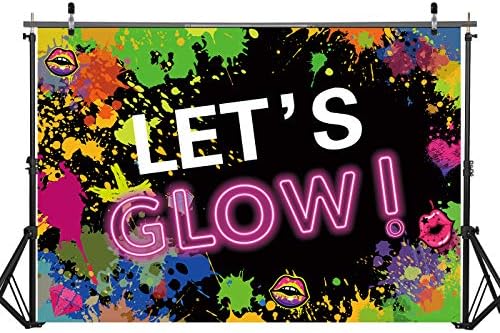 Haboke 7x5ft Soft/Durable Fabric Let's Glow in The Dark Theme Backdrop Neon Doodle Photography Background Kids Adults Birthday Sleepover Party Decorations Banner Supplies Photo Studio Props