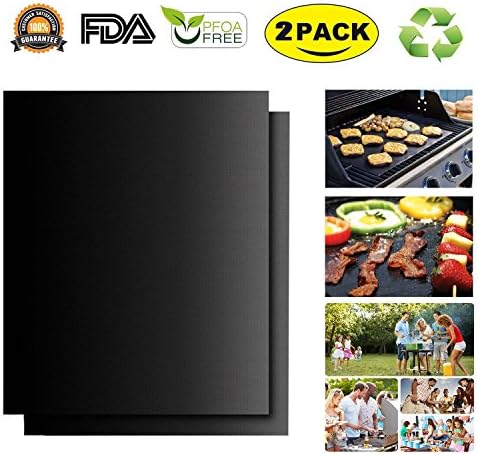 BBQ Grill Mat Barbecue Tools Set Reusable Non Stick Easy to Clean Works on Gas Charcoal Electric Grill Baking Mats Dishwasher Safe FDA Approved 16 x 13 Inches (Pack of 2)