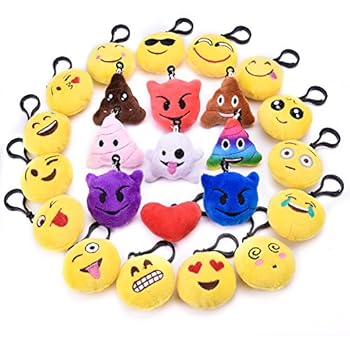 24PCs Emoji Key Chain Mini Plush Pillows Toys for Emoji Party Favors, Emoji Party Decorations