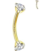 ALACLO 2 Pcs 14k Gold Filled Eyebrow Rings, 16G Threaded Rook Piercing Jewelry, Surgical Steel Vertical Lip Labret Belly Tongue Ring Daith Earring Curved Barbells