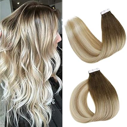 Ombre Tape Hair Extensions 8 18 60 Marron Claro Balayage Rubio Ceniza Y Platino Extensiones Del Pelo Humano Real Y Suave 50 Gramos Paquete 16 Pulgadas Amazon Es Belleza