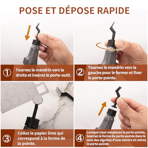 Bucasso Cordless Sander Pen, Variable Speed & USB Charging with LED Light, Multi-purpose Power Tool for Sanding, Polishing, Finishing and DIY (GRIS)