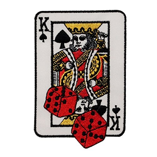 ID 0093 King Of Spades Patch W/ Dice Gamble Poker Hand Iron On Applique