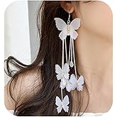 Egfyqzbryn Fairy Butterfly Drop Dangle Earrings Long Tassel Beaded Statement Earrings Vintage Boho White Butterfly Drop Dangling Earrings Party Birthday Bridal Wedding Jewelry for Women (style1)