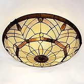 ARTZONE Tiffany Ceiling Lights, Stained Glass Ceiling Light 3-Lights 16 Inch Tiffany Flush Mount Ceiling Light Fixture for Be
