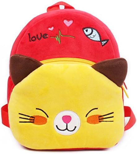 IFLIFE Toddler School Bag Animal Plush Nursery Shoulder Backpack For Baby 1-2 Years (Red Cat)