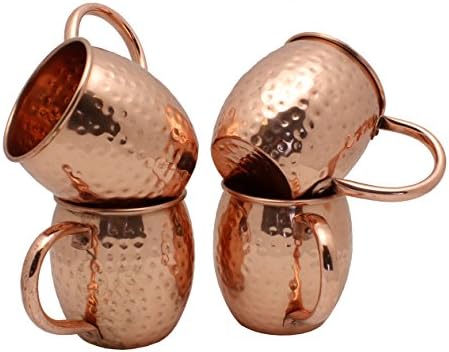 Old Dominion 100% Copper Moscow Mule Mug, Set of 4 (Hammered Large Handle)