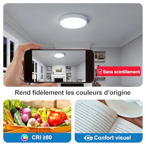 DetarZinLED 2 x Extra Flat LED Ceiling Light 30 cm with Remote Control, 24 W 2700 LM Dimmable CCT Round Ceiling Lamp, RGB Colour Changing Chandelier Children's Bedroom Night Light, IP44 Waterproof Bathroom