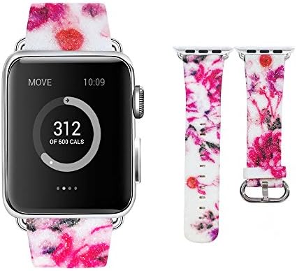 Moonooda Apple Watch Band, iWatch Strap 42mm sport, Shiny Bling Glitter Strap Replacement iWatch Bands Series 3/2/1 (White & Red Flower)
