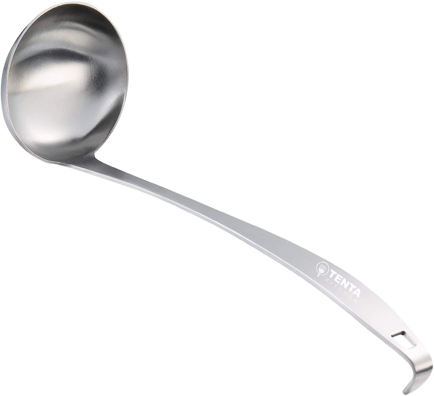 TENTA KITCHEN 3oz/85ml Stainless Steel Small Soup Ladle Spoon,11.5"x 3.6" – One-piece Professional Ladle With Hook And Hole For Convenient Hanging