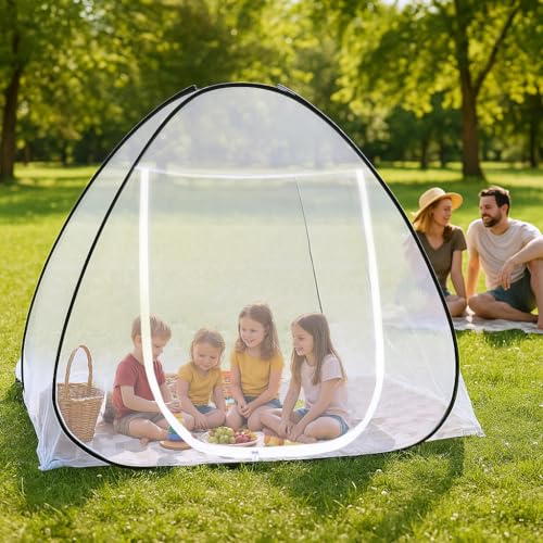 Sekey Pop Up Mosquito Net with 4 Tie Down Straps, Double Zip, Foldable Mosquito Net, Portable Camping Tent with Carry Bag, Ultralight Double Bed for Outdoor Travel, 200 x 180 x 145 cm, White