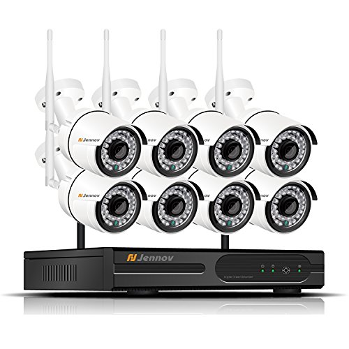 Jennov Security Camera System Wireless, 8 Channel Home Wireless Security Camera System WiFi Surveillance With 1080P NVR 8PCS 960P Outdoor Cctv IP Network Cameras Remote Control View (No Hard Drive)