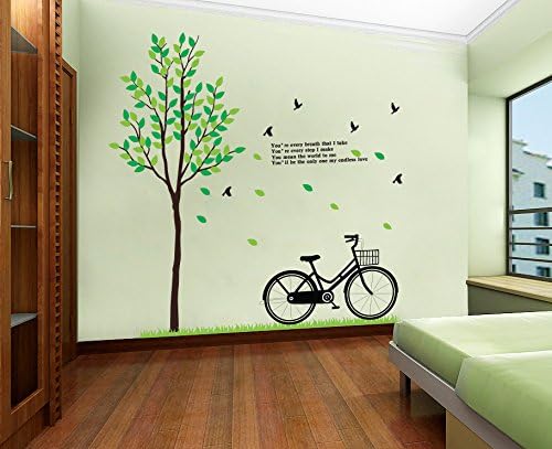Theme Decal (TM)200180cm Rural Scene Bicycle Big Tree Birds Wall Stickers Removable Home Decals PVC Art Decoration Mural Wall Decal Home Decor Restaurant Bedroom Sitting Room Sofa Tv Background Vinyl DIY Art Decals