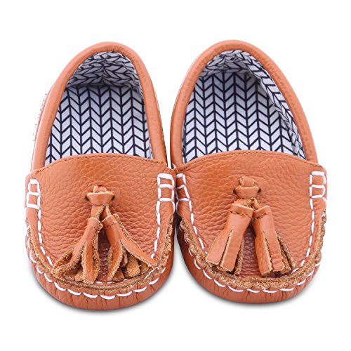 Chestnut Zig Leather and Fabric Lined Moccasin Shoes (0-6 Months)