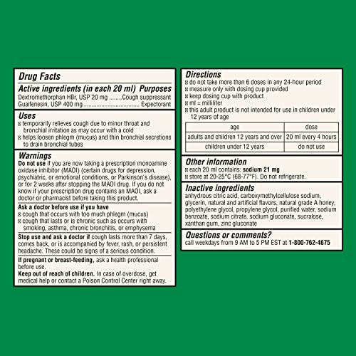 ROBITUSSIN MAXIMUM STRENGTH HONEY COUGH PLUS CHEST CONGESTION DM, COUGH MEDICINE FOR COUGH AND CHEST CONGESTION RELIEF MADE WITH REAL HONEY FOR FLAVOR – 8 FL OZ X 2