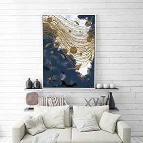 Framed Canvas Home Artwork Decoration Golden Abstract Style Canvas Wall Art for Living Room, Bedroom - 16x24 inches
