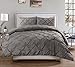 3 Piece Luxurious Pinch Pleat Decorative Pintuck Comforter Set - HIGHEST QUALITY, WRINKLE RESISTANT, ALL SEASON - Full/Queen, Gray