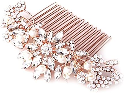 Fairy Moda Vintage Pearl Crystal Bridal Hair Accessories Rose Gold Hair Comb for Brides Wedding