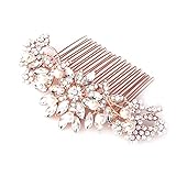 Fairy Moda Vintage Ivory Simulated Pearl Crystal Bridal Hair Comb Rose Gold for Wedding Hair Accessories