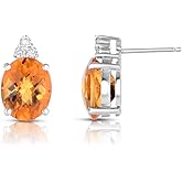 KOKAV 14K White Gold Genuine Citrine 5 Ct Oval Stud Earrings with Diamonds
