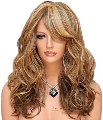 Golden Brown Mix Wigs for Women Human Hair Long Big Waves Curly Wavy Wig Girl Full Wigs Cosplay Costume Party Anime Wigs
