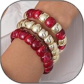 Chunky Beads Bracelets for Women Boho Gold Acrylic Stackable Stretch Bracelet Dainty Statement Adjustable Jewelry