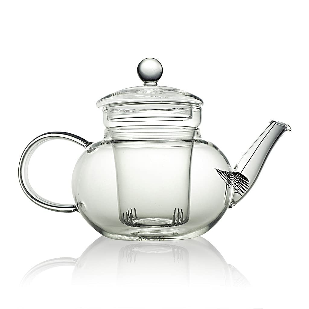 The Exotic Teapot - Classic Glass Teapot with Infuser, 600ml, 2 Cup Capacity, for Flowering or Loose Leaf Tea, Ultra Clear