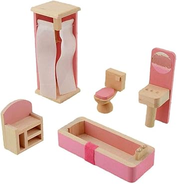 Wdyjmall Puppenhaus Mobel Set Aus Holz Fur Babys Kinder Badewanne Dusche Wc Spiegel Schrank Badezimmer Amazon De Spielzeug