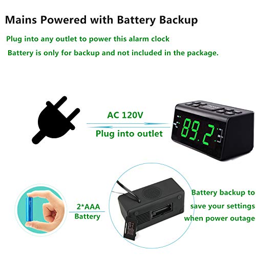 Jingsense Digital Alarm Clock Radio with AM/FM Radio, 1.2” Big Digits