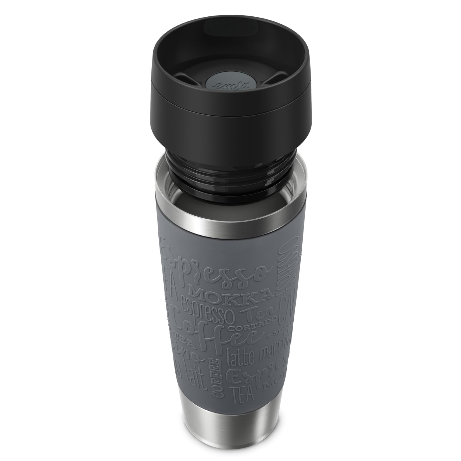 Emsa N20223 Travel Mug Classic Isolierbecher 0,5 Liter, neuer Komfort-Schraubverschluss, Edelstahl, 6h heiß und 12h kalt, 100% dicht, spülmaschinenfest, 360°-Trinköffnung, Dunkelgrau 8